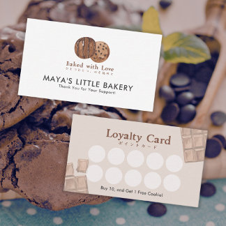 Carte De Visite Cute Watercolor Chocolate Cookie Bakery Loyalty