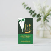 Carte De Visite Cutlerie en plaque de service Waiter Green Tuxedo (Debout devant)