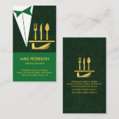 Carte De Visite Cutlerie en plaque de service Waiter Green Tuxedo (Devant / Derrière)