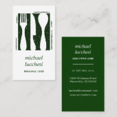Carte De Visite Cutlerie verte | Restaurant de boulangerie de cuis (Devant / Derrière)