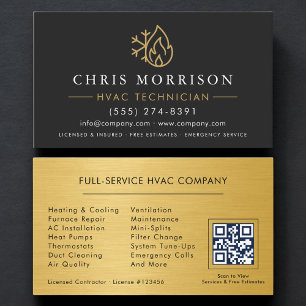 Carte de visite CVC simple moderne Noir Or QR Code