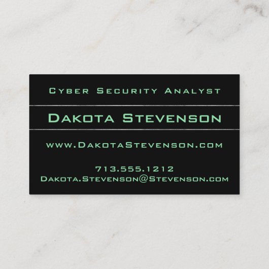 Carte De Visite Cyber Sécurité Analyste Professionnel Binary Green (Dos)