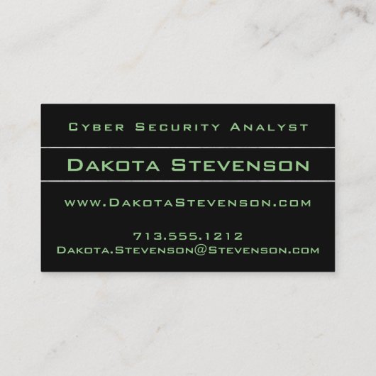 Carte De Visite Cyber Sécurité Analyste Professionnel Noir Vert (Dos)
