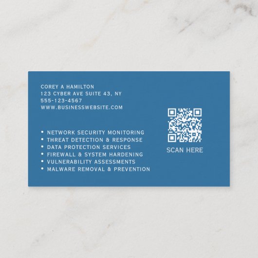 Carte De Visite Cyber Security Engineer Service QR Code (Dos)