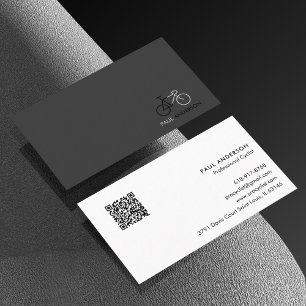 Carte De Visite Cycliste professionnel Code QR noir et blanc