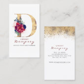 Carte De Visite D Monogram Burgundy Gold et Navy Blue Floral (Devant / Derrière)
