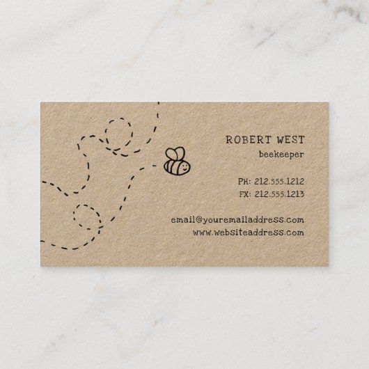 carte de visite d'abeilles à doodle rustique (Dos)