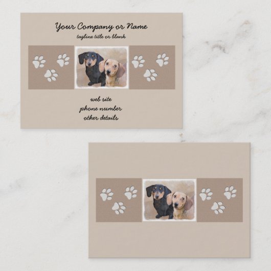 Carte De Visite Dachshund (Smooth) Peinture - Art Chien original (Devant / Derrière)