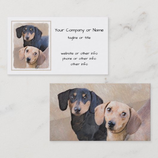 Carte De Visite Dachshund (Smooth) Peinture - Art Chien original (Devant / Derrière)