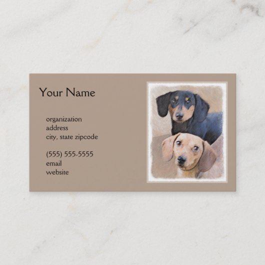 Carte De Visite Dachshund (Smooth) Peinture - Art Chien original (Devant)