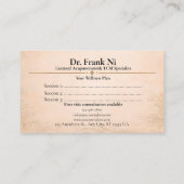 Carte de visite d'acupuncture Élément Terre Bien-ê (Dos)