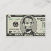 Carte de visite d'affaires de finances de cinq US$ (Dos)