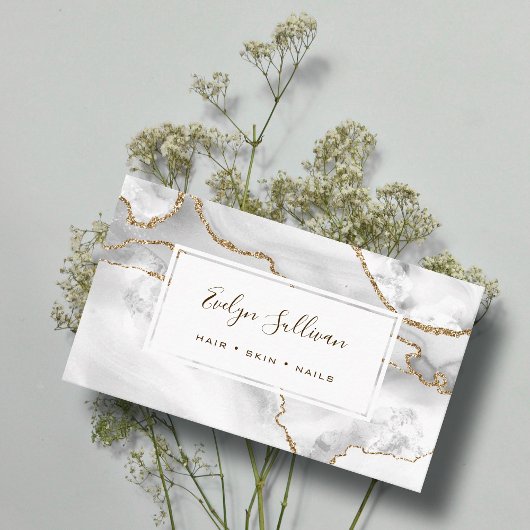 carte de visite d'agate blanc et or