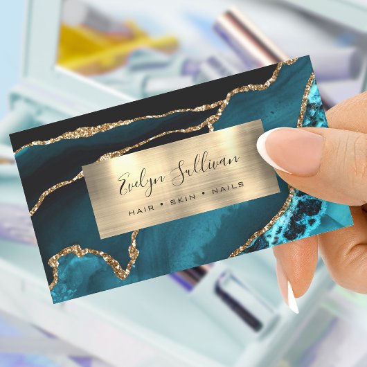 Carte de visite d'agate d'huile Turquoise et Gold