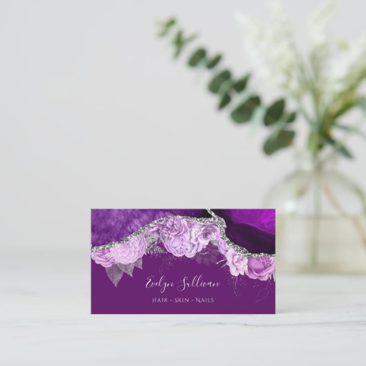 carte de visite d'agate fleurie violette (Debout devant)