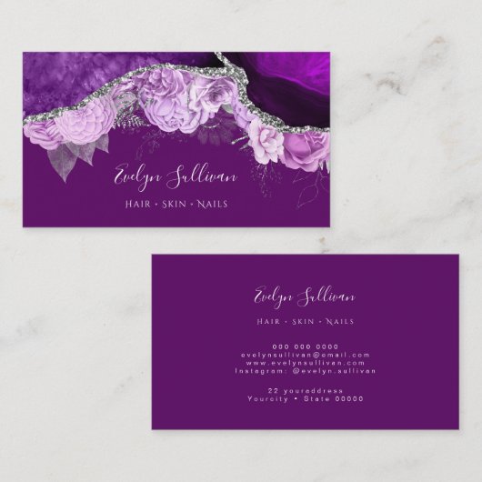 carte de visite d'agate fleurie violette (Devant / Derrière)