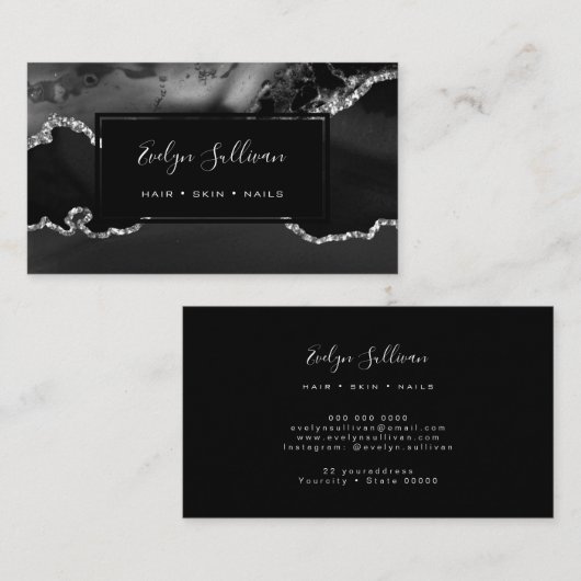 carte de visite d'agate noir et argent (Devant / Derrière)
