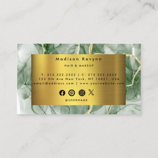 Carte de visite d'âge or vert (Dos)
