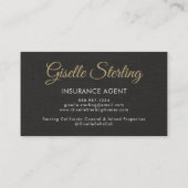 Carte de visite d'agent d'assurance en lin noir av (Dos)