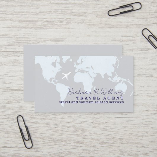 Carte de visite d'agent de voyages avec carte (Devant/Arrière en situation)