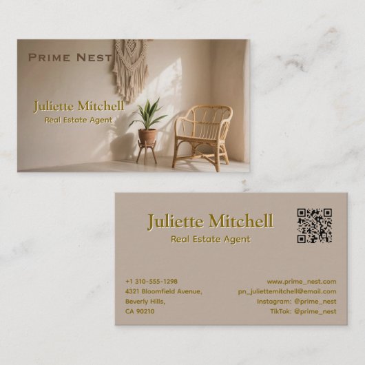 Carte de visite d'agent immobilier au style boho (Devant / Derrière)