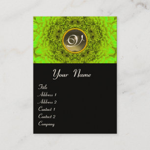 Carte De Visite Dahlia Vert Monogramme, Agate gris noir jaune
