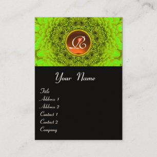 Carte De Visite Dahlia vert Monogramme Agate noir jaune orange