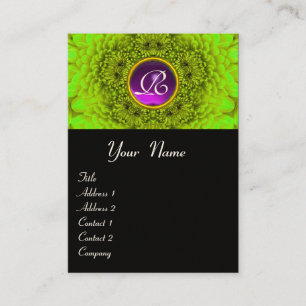 Carte De Visite Dahlia vert Monogramme Améthyste noir violet