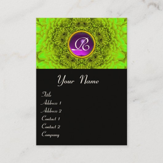 Carte De Visite Dahlia vert Monogramme Améthyste noir violet (Devant)
