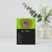 Carte De Visite Dahlia vert Monogramme Améthyste noir violet (Debout devant)