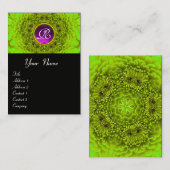 Carte De Visite Dahlia vert Monogramme Améthyste noir violet (Devant / Derrière)
