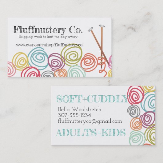 Carte de visite d'aiguilles de tricot de boules de (Devant / Derrière)