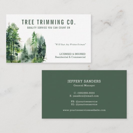 Carte de visite d'ajustement de l'arborescence (Devant / Derrière)