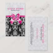 Carte De Visite Damas Baroques Noir & Blanc Avec Bow Rose (Devant / Derrière)