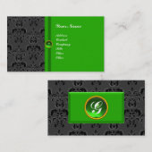 Carte De Visite DAMAS CLASSE MONOGRAMME vert émeraude (Devant / Derrière)