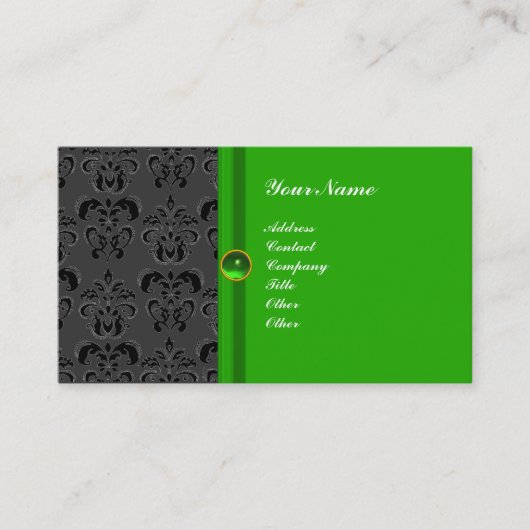 Carte De Visite DAMAS CLASSE MONOGRAMME vert émeraude (Devant)