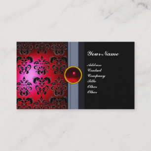 Carte De Visite DAMAS DE CLASSE MONOGRAMME GEMME noir rouge bordea