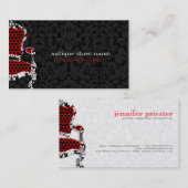 Carte De Visite Damas Fleur Noir & Blanc Avec Chaise Antique 2 (Devant / Derrière)