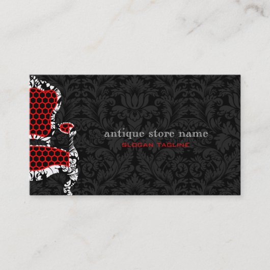 Carte De Visite Damas Fleur Noir & Blanc Avec Chaise Antique 2 (Devant)