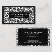 Carte De Visite Damas Floral Noir Et Blanc (Devant / Derrière)
