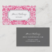 Carte De Visite Damas florale gris et rose (Devant / Derrière)
