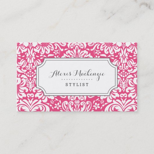 Carte De Visite Damas florale gris et rose (Devant)