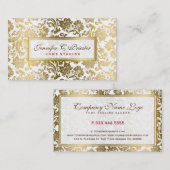 Carte De Visite Damas Florales Blanches Et Dorées (Devant / Derrière)