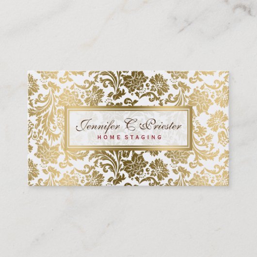 Carte De Visite Damas Florales Blanches Et Dorées (Devant)