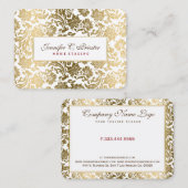 Carte De Visite Damas Florales Blanches Et Dorées (Devant / Derrière)