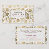 Carte De Visite Damas Florales Blanches Et Dorées (Devant / Derrière)
