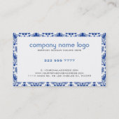 Carte De Visite Damas Florales Bleues Sur Blanc (Dos)