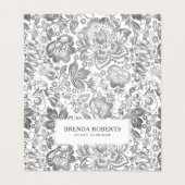 Carte De Visite Damas florales gris argent (Extérieur déplié)