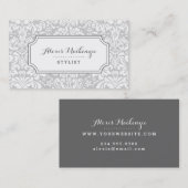 Carte De Visite Damas florales grises et blanches (Devant / Derrière)