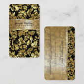 Carte De Visite Damas Florales Métallurgiques Noir Et Or (Devant / Derrière)